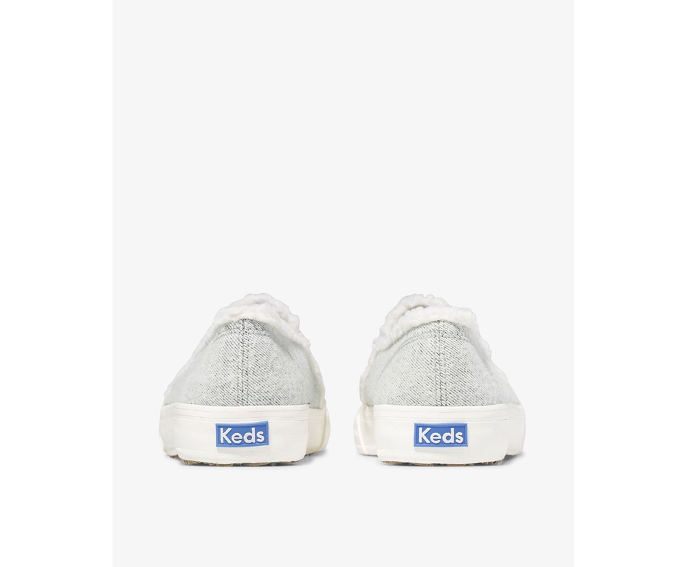 Keds Slip Ons Grey - Double Decker Brushed Denim Faux Shearling - Womens VQDXEH-074